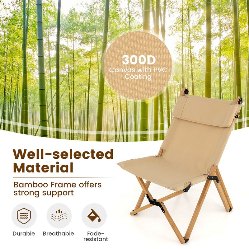 Tangkula Outdoor Adjustable Backrest Chair Folding Camping Chair Bamboo w/ Carrying Bag, 4 of 8