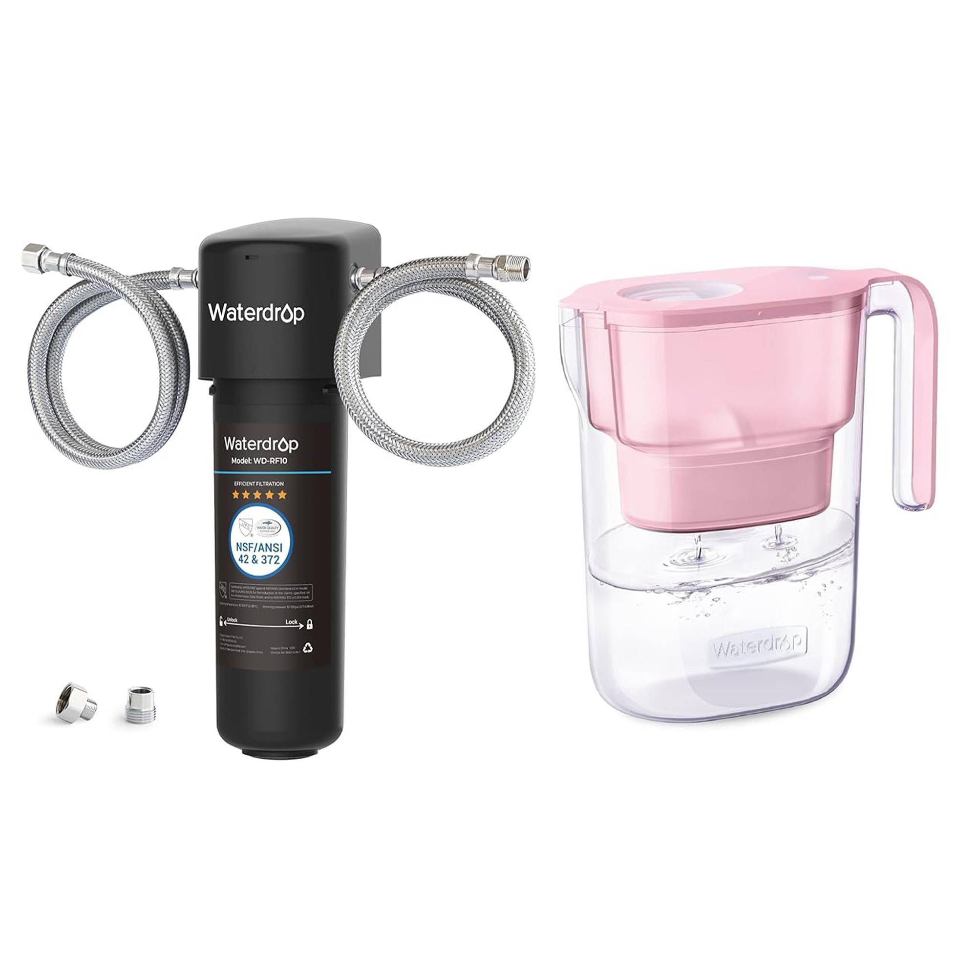 Waterdrop 10UA Under Sink Water Filter System, Direct Connect to Kitchen Faucet, NSF 42 Certified 1 Year, Extra Water Filter Pitcher Pink