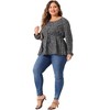 Agnes Orinda Women's Plus Size Round Neck Button Up Puff Floral Long Sleeve Casual Peplum Blouses - 3 of 4
