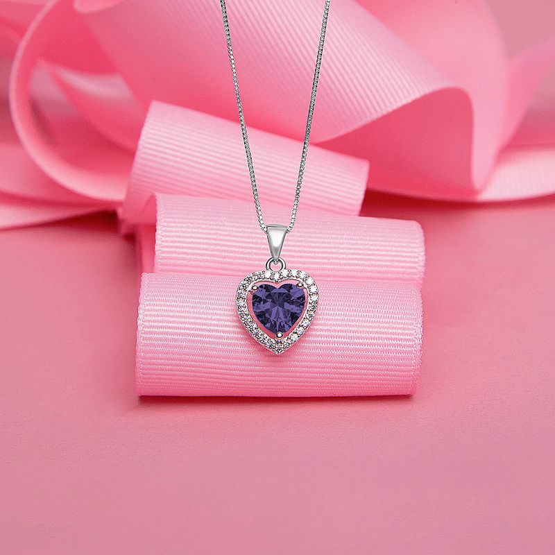 Girls' Royal CZ Heart Sterling Silver Necklace - In Season Jewelry, 4 of 6