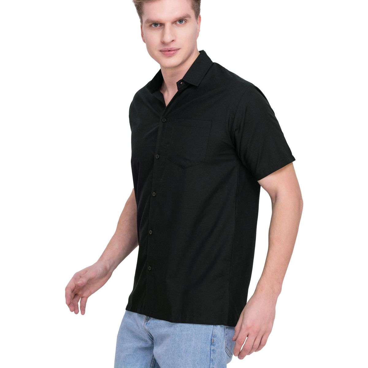 HAPPY BAY Mens Short Sleeve Button Down Casual Camp Beach Shirts Business Dress Shirts for Men Vacation Solid Shirts with Pocket 7XL, Black, Plain