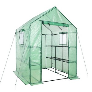 Aoodor Walk-in Greenhouse with Mesh Side Windows and 3 Tier 8 Shelves, 4.7 × 4.7 × 6.4 ft Outdoor Garden Plant House with Durable PE Cover - 1 of 4
