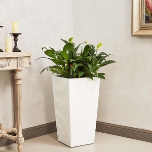 coucheta 22.5'' Tall Rattan Planter Set of 2 with Water Level Monitor & Wheels, Plant Pots with 2 Trays, for Patio, Living Room, Porch - 1 of 4