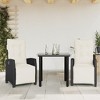 vidaXL 3 Piece Patio Dining Set - Black Poly Rattan Chairs, Cushioned Garden Seating, Adjustable Backrest, Tempered Glass Tabletop - Outdoor Furniture - 2 of 4