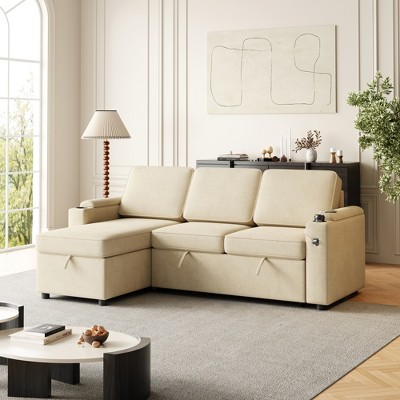 85.8" Upholstered Convertible L-Shaped Sleeper Sectional Sofa with Pull-Out Bed, USB & Type-C Charging Ports, Reversible Storage Chaise & Armrest