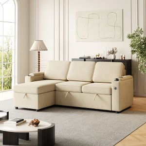 85.8" Upholstered Convertible L-Shaped Sleeper Sectional Sofa with Pull-Out Bed, USB & Type-C Charging Ports, Reversible Storage Chaise & Armrest - 1 of 4