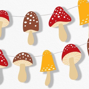Big Dot of Happiness Wild Mushrooms Garland Banner, Toadstool Decor, Birthday Party Decorations Backdrop, 30 Feet of Cord, 15 Paper Mushroom Shapes - 1 of 4
