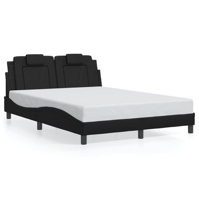 vidaXL Bed Frame with Headboard Black Faux Leather 54"x75" Full Size Modern Design