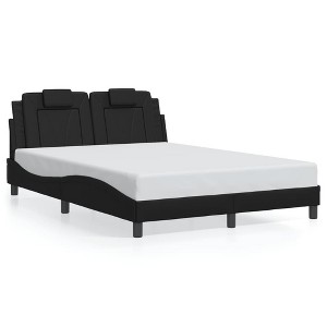 vidaXL Bed Frame with Headboard Black Faux Leather 54"x75" Full Size Modern Design - 1 of 4