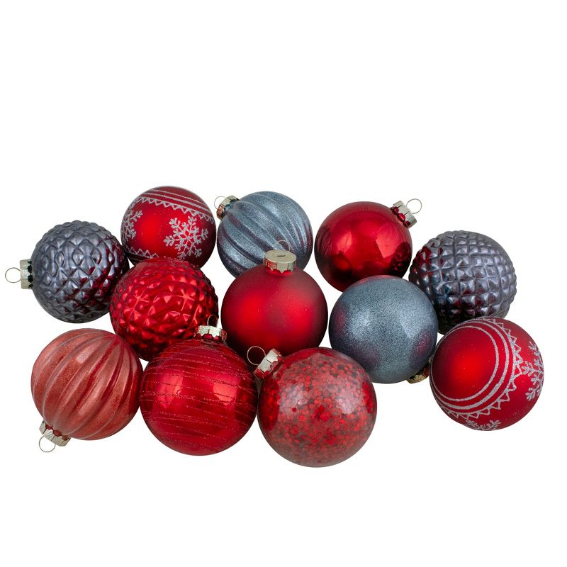 Northlight Set of 12 Red and Blue Finial and Glass Ball Christmas Ornaments, 1 of 4