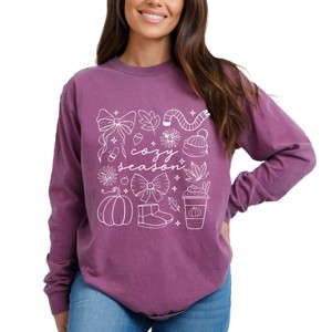 Cozy Season Coquette Icons - Womens Garment Dyed Long Sleeve - 1 of 3