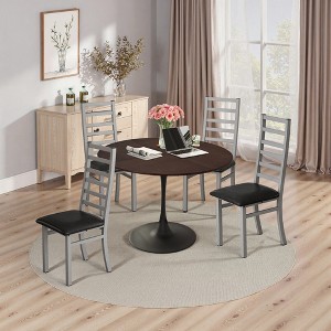 MAYEERTY Metal Dining Chairs Set of 4 Steel Legs and PU Leather Seats High Back Armless for Living Room Kitchen Gray - 1 of 4