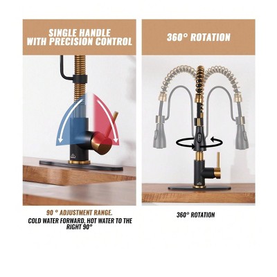 Matte Black and Brushed Gold Stainless Steel Pull Down Kitchen Faucet
