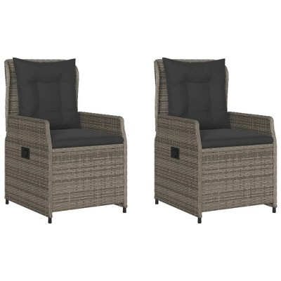 vidaXL Reclining Patio Chairs Set of 2 - Poly Rattan Gray Adjustable Outdoor Furniture for Garden & Deck with Cushions