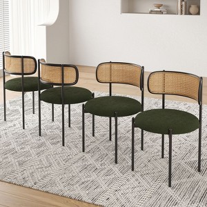 PexFix 4Pcs Modern Upholstered Dining Chairs Rattan Back Dining Room Chairs Accent Kitchen Chairs with Metal Legs Green - 1 of 4