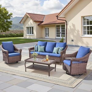 Buenhomino 4 Pieces Patio Furniture Set, Outdoor Swivel Glide Chairs with Sofa and Coffee Table, All-Weather Patio Conversation Set for Backyard - 1 of 4