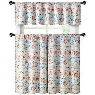 Kate Aurora Coffee Brew Complete 3 Piece Complete Café Kitchen Curtain Tier & Valance Set - 56 in. W x 15 in. L, Blue