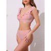 INSPIRE CHIC Women's Ruffle Trim V Neck Wide Strap Leopard Bikini Sets, Drawstring Tie Back Top Triangle Bottom 1 Set - 2 of 4