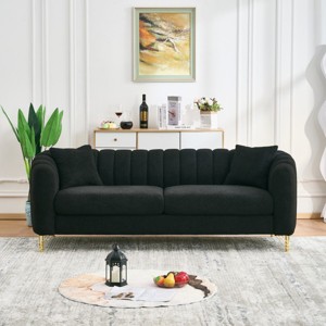 85" Modern Comfy 3 Seater Couch with Gold Metal Legs, Teddy Fabric Deep Seat Sofa for Apartment or Living Room - Cuddlewood - 1 of 4