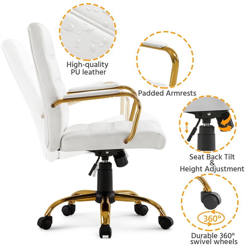 Yaheetech Adjustable Mid-Back Office Chair Executive Chair White, 4 of 9