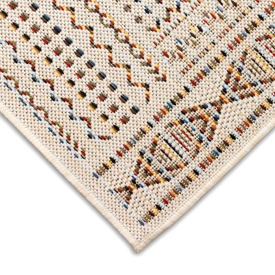 Ivory Stripe Easy-Care Synthetic Round Rug, 95" Washable