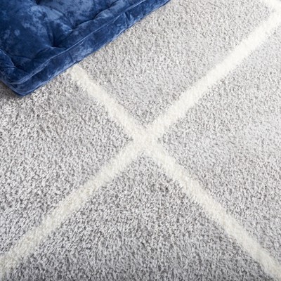 Light Grey and White Rectangular Shag Area Rug 5' x 7'