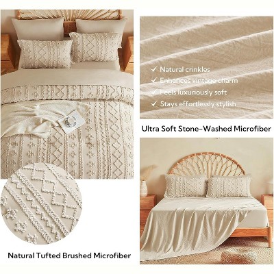 Der Rose BALHAM TRADE-Queen Comforter Set Tufted Boho Farmhouse 7 Piece Bed in a Bag for All Seasons Beige-Queen 88"x88" — фото 7