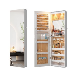 Fredees LED Mirror Jewelry Cabinet, 47.2" Wall or Over-the-Door Mounted Jewelry Armoire with Full-Length Mirror, 2 Drawers & Folding Dresser - 1 of 4