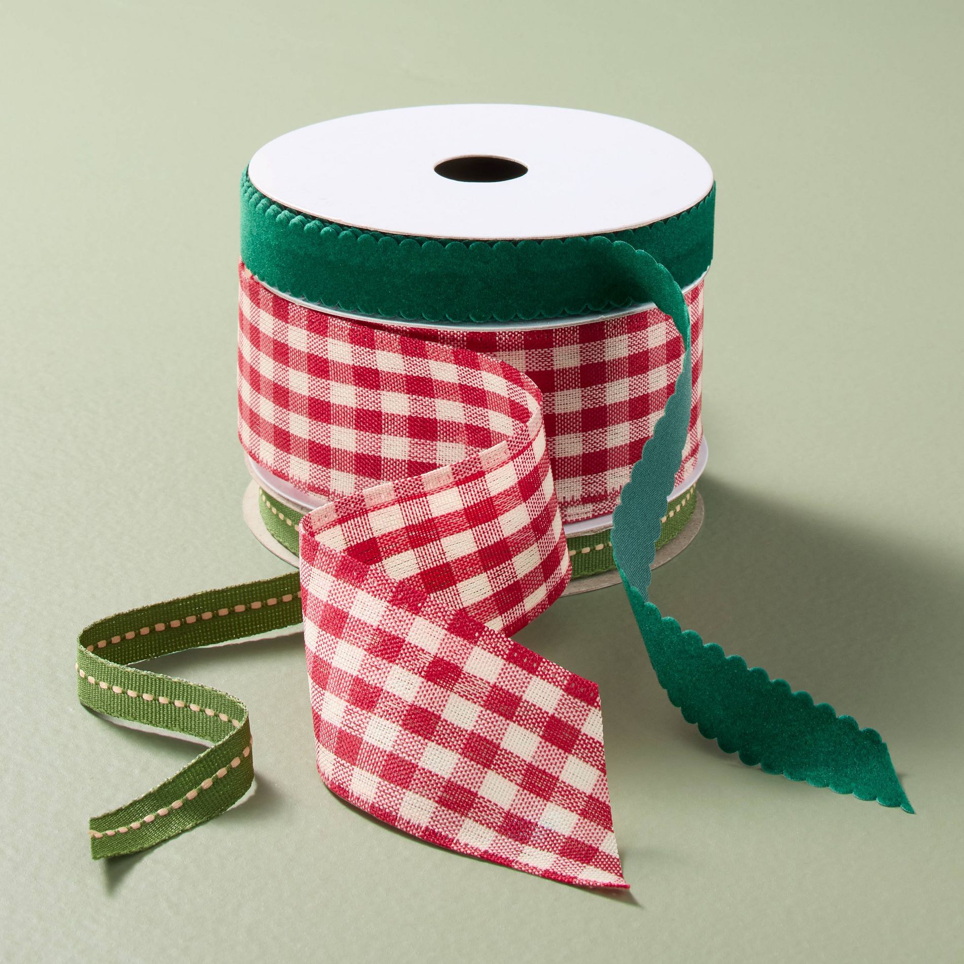 3ct 45' Gift Tie-on Ribbons Bright Green/Red Gingham/Green - Hearth & Hand™ with Magnolia