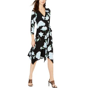 I.N.C International Concepts Womens Floral Wrap Dress, Black, Small - 1 of 1