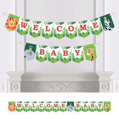 Big Dot of Happiness Jungle Party Animals - Safari Zoo Animal Baby Shower Bunting Banner - Party Decorations - Welcome Baby