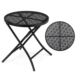 Naysaye Patio End Tables 18inch Folding Round Side Table Metal Frame Flower Cutout Design for Outdoor Use, Black, 18.11"*18.11"*18.7" - 1 of 4