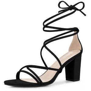 Perphy Women's Faux Suede Open Toe Lace Up Strappy Chunky Heel Sandals - 1 of 4