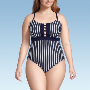 Lands' End Women's Chlorine Resistant Lace Up One Piece Swimsuit - 1 of 4