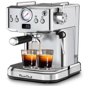 FONTOI Coffee Maker Ese Pod Compatible Espresso Machine with Milk Frother, Double Shot, Temperature Pressure Display, Silver 11.81"* 11.18"*13.19" - 1 of 4