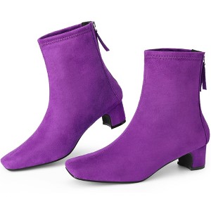 BLISSFUL STEP Women's Block Heels Square Toe Back Zip Ankle Boots - 1 of 4