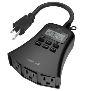 Fosmon 7 Day Digital Outdoor Timer For Outlet Weatherproof, [ETL Listed] Outdoor Light Timer Outlet, Programmable Countdown, 3 Outlet Plug - 1 of 4
