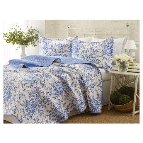  Laura Ashley Home - King Quilt Set, Reversible Cotton Bedding  with Matching Shams, Pre-Washed Home Decor for Added Softness (Flora Blue,  King) : Home & Kitchen