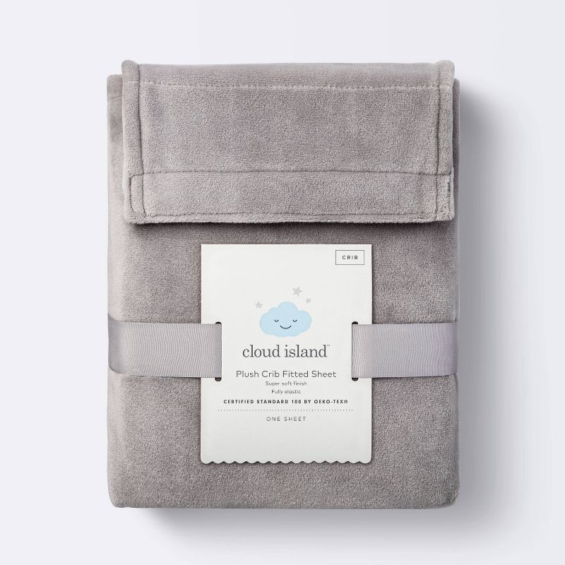 Plush Polyester Spandex Fitted Crib Sheet - Solid Gray - Cloud Island&#8482;, 5 of 6