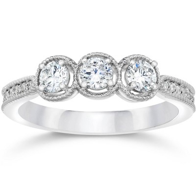 Pompeii3 1/2 Carat Vintage 3-Stone Diamond Ring 10K White Gold