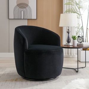 TiramisuBest Teddy Fabric Swivel Accent Armchair Barrel Chair Black Metal Ring Base Ergonomic Upholstered - 1 of 4