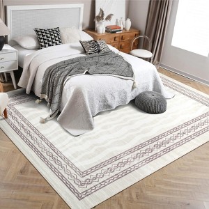 Modern Bordered Print Rug for Bedroom Machine Washable Area Rug Non-Slip Backing Rugs Low Pile Carpet for Dining Room - 1 of 4