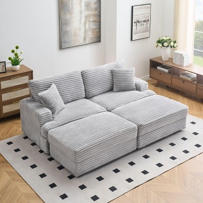CAVINAS Home Sofa Chair Living Room, Two Storage Feet, 4 Throw Pillows, Office Fashion New Darling, 82 Inches Gray Corduroy