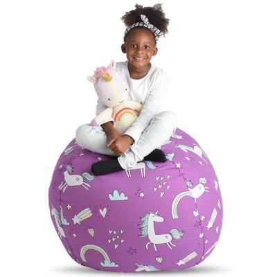 CreativeQT Stuff ’n Sit XL 38’’ Bean Bag Storage Cover for Stuffed Toys, Great as Bedroom Organizer or Chair, Purple Unicorn