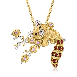 Ross-Simons 0.60 ct. t.w. Multi-Gemstone Red Panda Pin/Pendant Necklace in 18kt Gold Over Sterling Size - 1 of 4