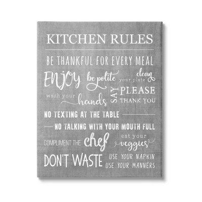 Stupell Industries Kitchen Rules Rustic Grey List Gallery Wrapped Canvas Wall Art