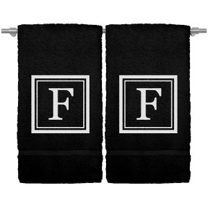 BC BARE COTTON Monogrammed Hand Towel, 100% Turkish Cotton - Set of 2 - Black - White Square - 1 of 1