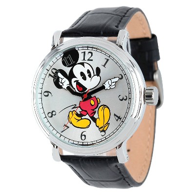Men's Disney Mickey Mouse Shinny Silver Vintage Articulating Watch with Alloy Case - Black