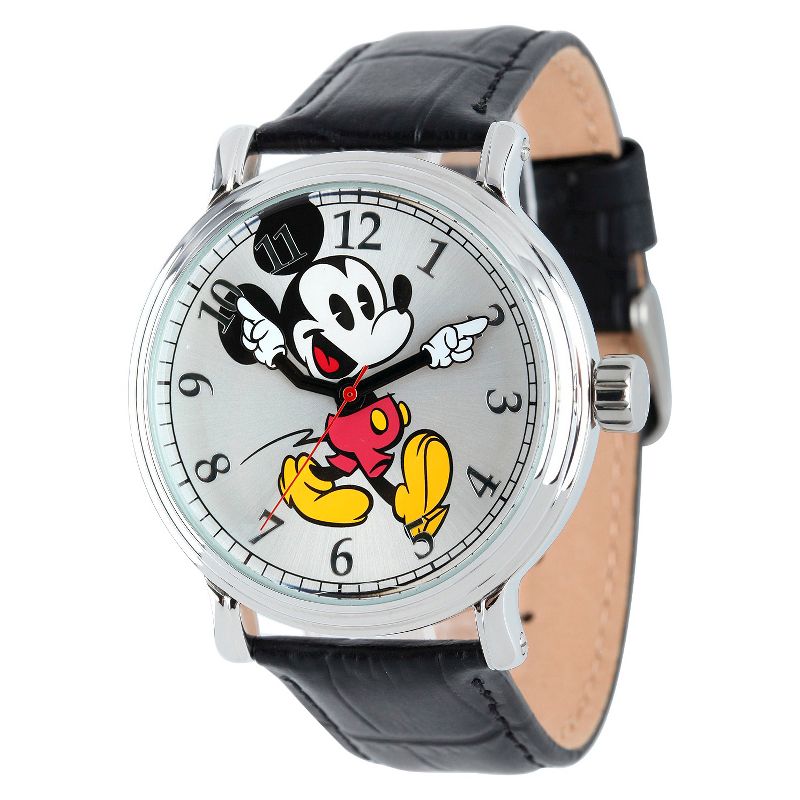 Men&#39;s Disney Mickey Mouse Shinny Silver Vintage Articulating Watch with Alloy Case - Black, 1 of 8