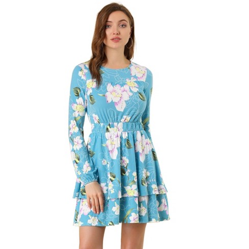 Allegra K Women's Floral Print Tie Neck Mini Dress – Long Sleeve, High Waist, Ruffle Cuff, Day To Night